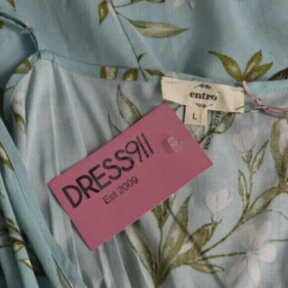 NWT Entro Floral Maxi Dress Blue Sleeveless Faux Wrap Rayon Size Large - Picture 10 of 14